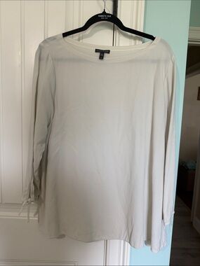 Eileen Fisher Cream Long Sleeve Boatneck Blouse